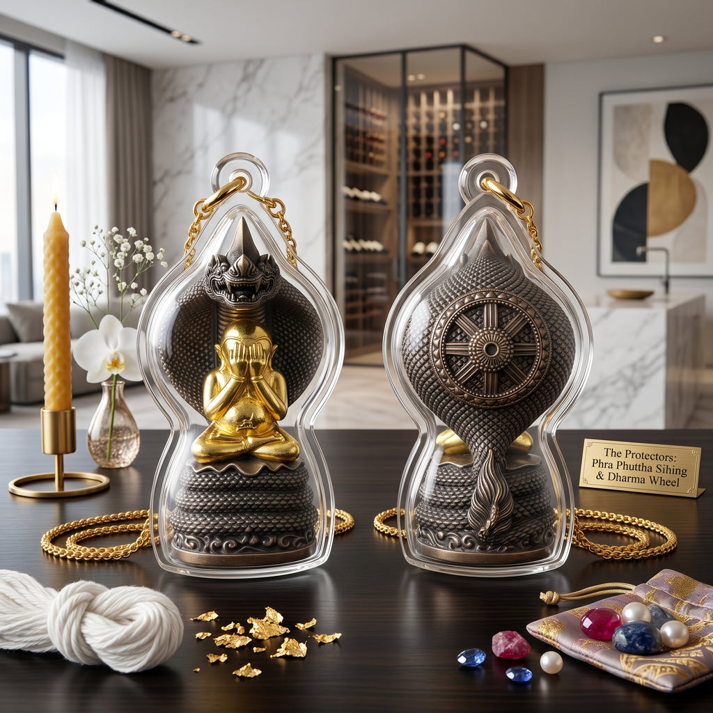 ✨👑🐍 Authentic Thai Amulet Sovereign Black Naga King Node - Luang Pu Maha Sila Gold-Plated Bell Bronze Phra Pidta, 2024 Milestone Asset