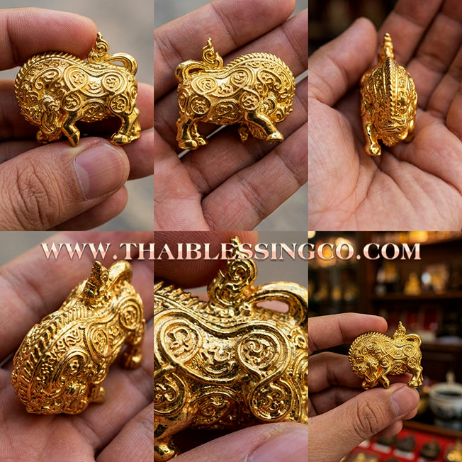🐗 Authentic Thai Amulet: Sovereign "Golden Wild Boar" Prosperity Guardian by Luang Phor Wan Wat Klong Koon – Premium Gold-Plated Copper Edition for Unstoppable Success, Wealth Manifestation, and Victory Over Obstacles Talisman