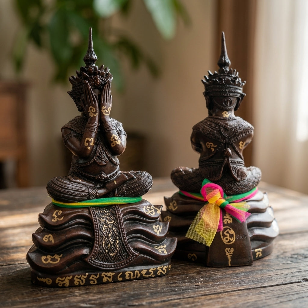 Authentic Thai Bucha Statue "Phra Pidta Nora Wearing Nora Crown (Song Therit)" Consecrated at Wat Khao Or, Phatthalung - Size Width 5 Inches, Height 8 Inches, Southern Lineage Masterwork for Ultimate Protection, Wealth & Metta
