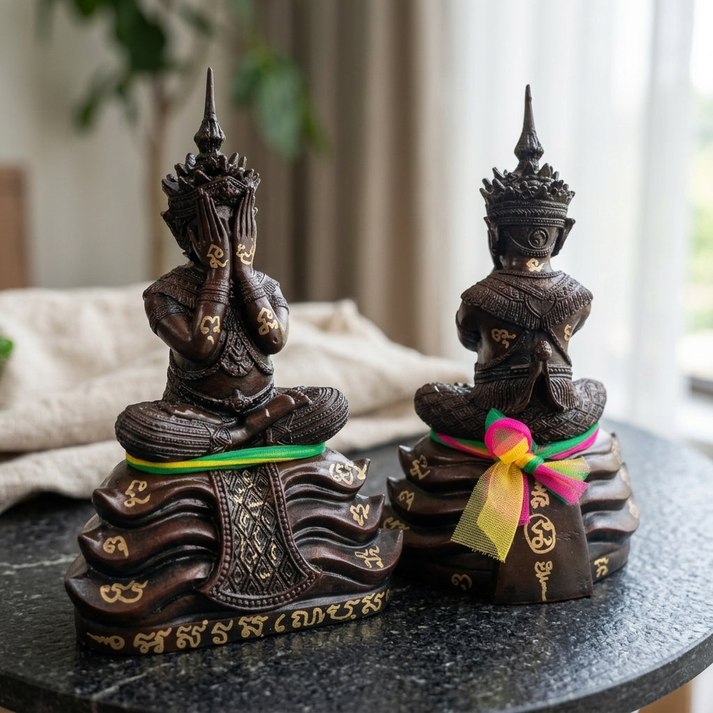 Authentic Thai Bucha Statue "Phra Pidta Nora Wearing Nora Crown (Song Therit)" Consecrated at Wat Khao Or, Phatthalung - Size Width 5 Inches, Height 8 Inches, Southern Lineage Masterwork for Ultimate Protection, Wealth & Metta