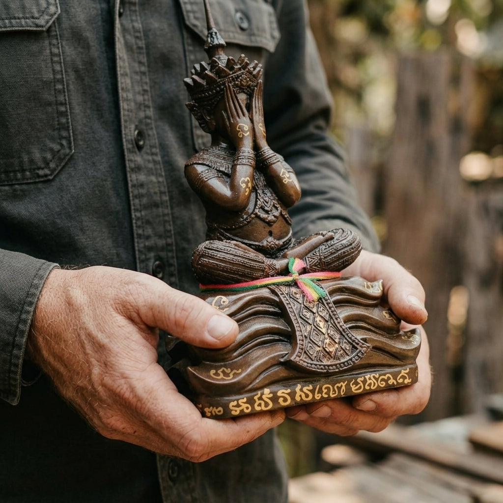 Authentic Thai Bucha Statue "Phra Pidta Nora Wearing Nora Crown (Song Therit)" Consecrated at Wat Khao Or, Phatthalung - Size Width 5 Inches, Height 8 Inches, Southern Lineage Masterwork for Ultimate Protection, Wealth & Metta