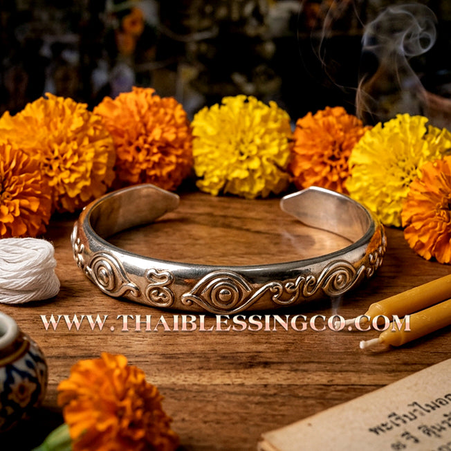 🪙Authentic Thai Sacred Bangle 2025: Sovereign "Si Hu Ha Ta - Bangkoet Sap" (Manifesting Wealth) – Pure Silver Wai Kru '68 Edition