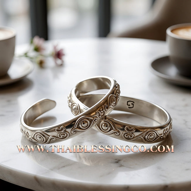 🪙Authentic Thai Sacred Bangle 2025: Sovereign "Si Hu Ha Ta - Bangkoet Sap" (Manifesting Wealth) – Pure Silver Wai Kru '68 Edition