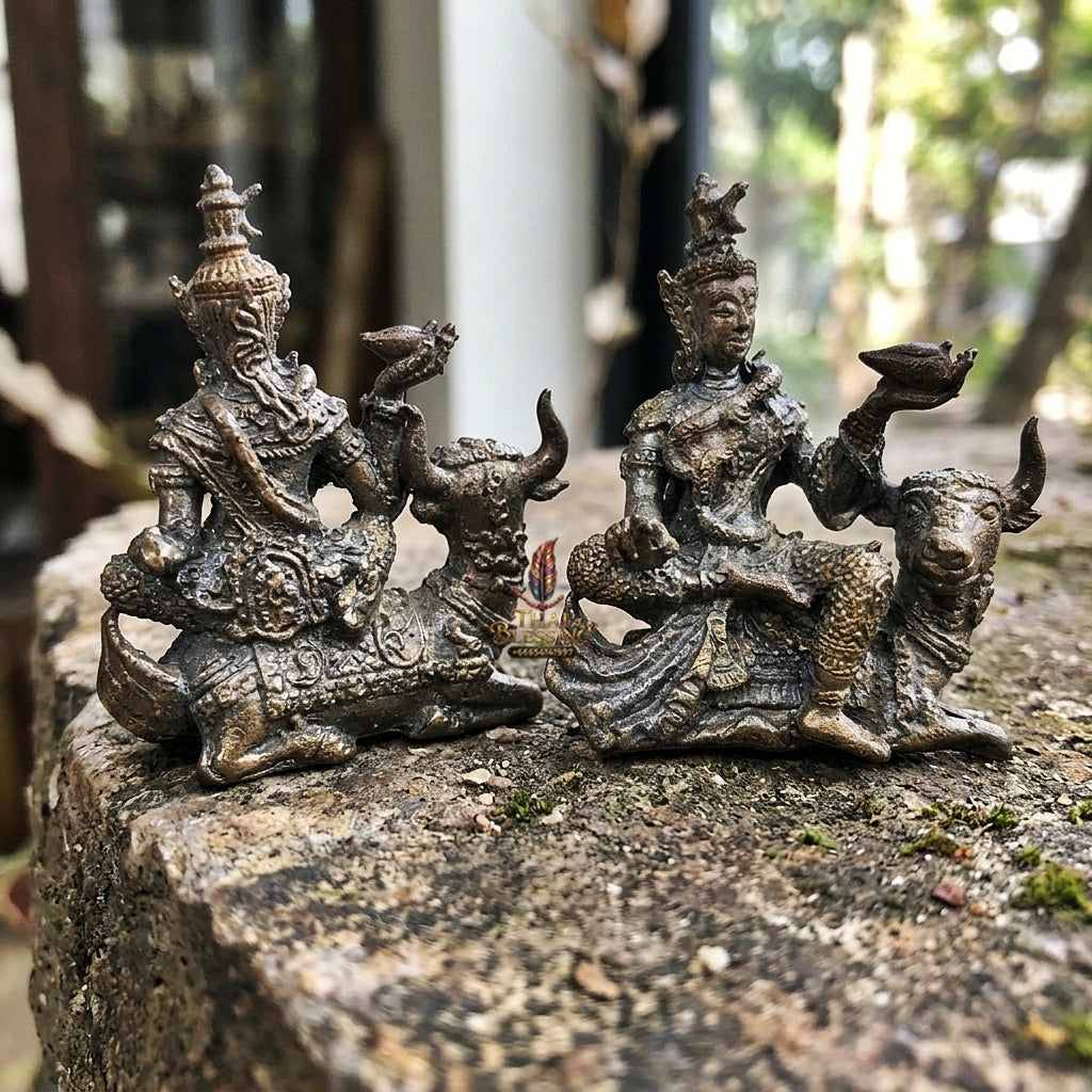 Authentic Thai Sacred Phra Shiva Mahathep Song Kho (Lord Shiva Riding Nandi Bull Statue) for Supreme Authority, Black Magic Shield, Destruction of Obstacles & Infinite Wealth