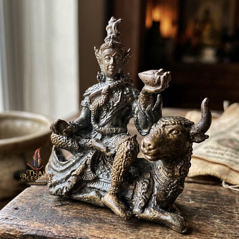 Authentic Thai Sacred Phra Shiva Mahathep Song Kho (Lord Shiva Riding Nandi Bull Statue) for Supreme Authority, Black Magic Shield, Destruction of Obstacles & Infinite Wealth