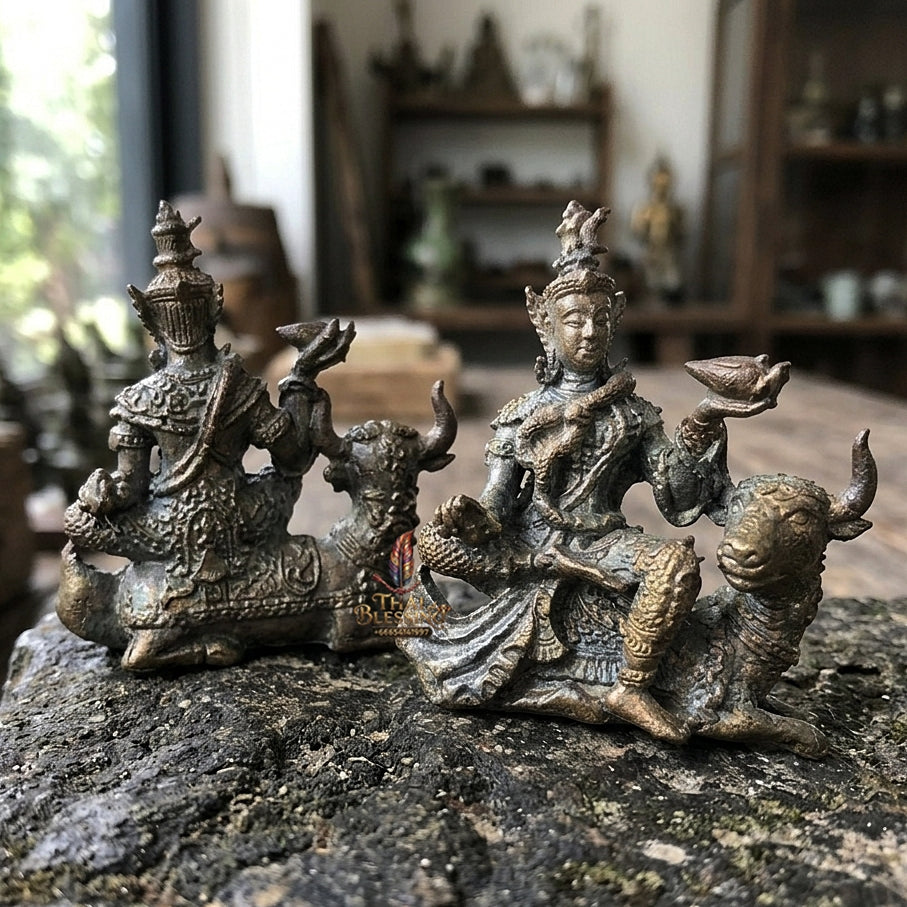 Authentic Thai Sacred Phra Shiva Mahathep Song Kho (Lord Shiva Riding Nandi Bull Statue) for Supreme Authority, Black Magic Shield, Destruction of Obstacles & Infinite Wealth