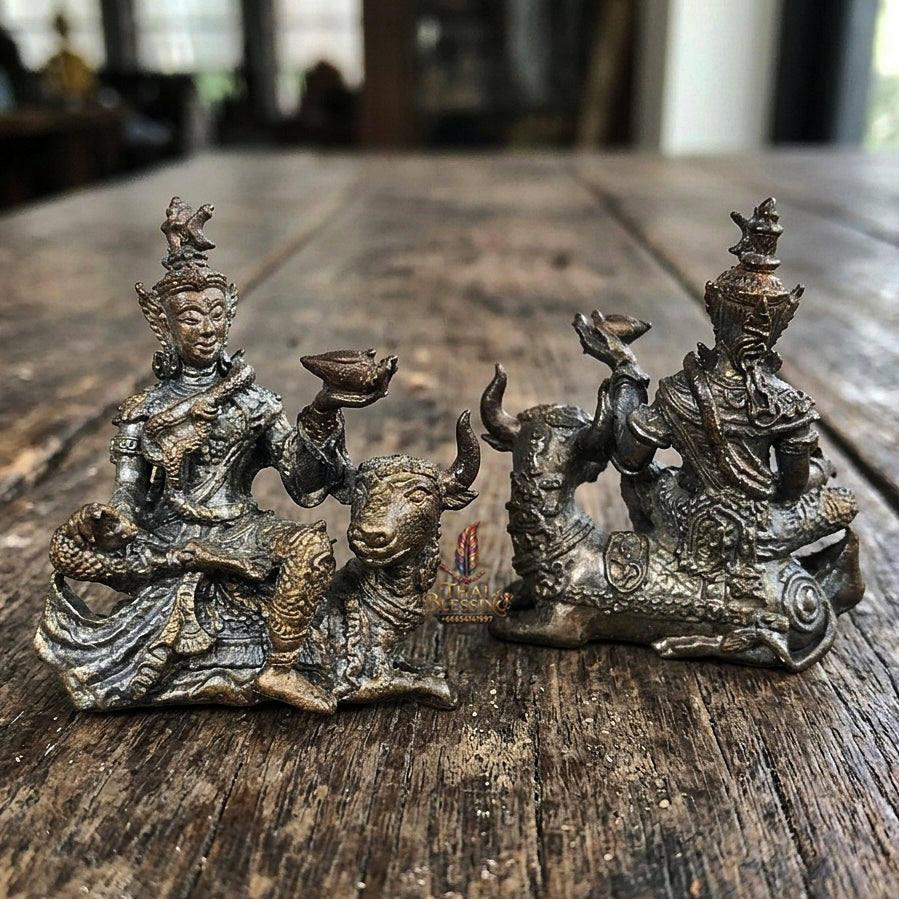 Authentic Thai Sacred Phra Shiva Mahathep Song Kho (Lord Shiva Riding Nandi Bull Statue) for Supreme Authority, Black Magic Shield, Destruction of Obstacles & Infinite Wealth