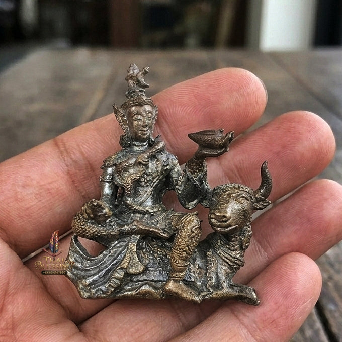 Authentic Thai Sacred Phra Shiva Mahathep Song Kho (Lord Shiva Riding Nandi Bull Statue) for Supreme Authority, Black Magic Shield, Destruction of Obstacles & Infinite Wealth