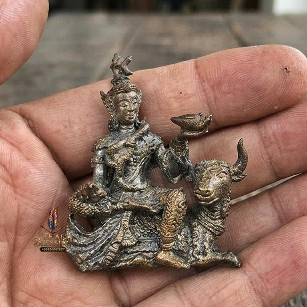 Authentic Thai Sacred Phra Shiva Mahathep Song Kho (Lord Shiva Riding Nandi Bull Statue) for Supreme Authority, Black Magic Shield, Destruction of Obstacles & Infinite Wealth