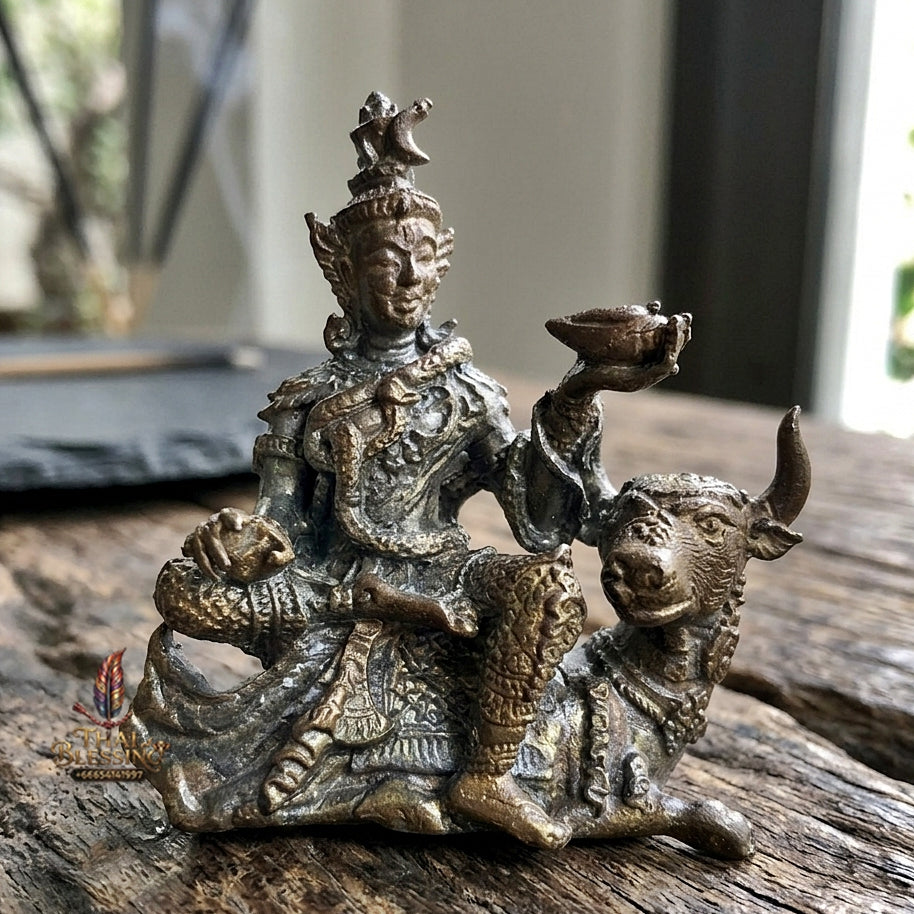 Authentic Thai Sacred Phra Shiva Mahathep Song Kho (Lord Shiva Riding Nandi Bull Statue) for Supreme Authority, Black Magic Shield, Destruction of Obstacles & Infinite Wealth