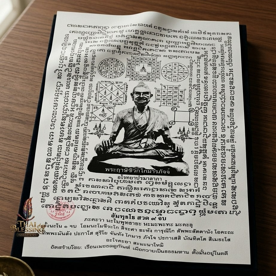 Authentic Thai Sacred Yantra Cloth "Rishi Jivaka Komarabhacca - Father of Medicine" Consecrated by Ruen Phra Phetchalukan Pichaisongkram - Healing, Protection & Longevity Talisman - Dimensions 30x50 cm (12x20 Inches)