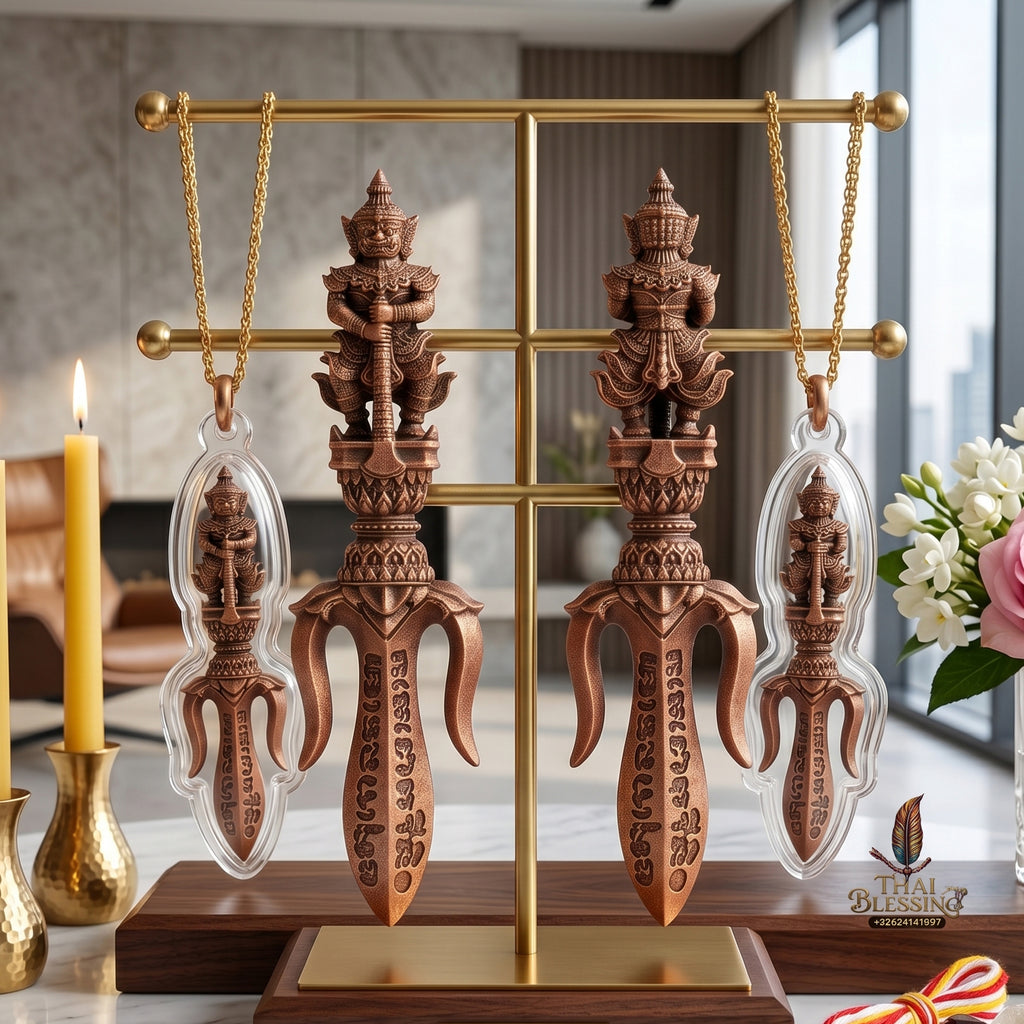 ✨🔱👑 Authentic Thai Amulet Tri-Scepter Node - Sovereign Authority Talisman (3.0x0.8 cm), Luang Phor Phet 2024 Kinetic Copper Base Shield