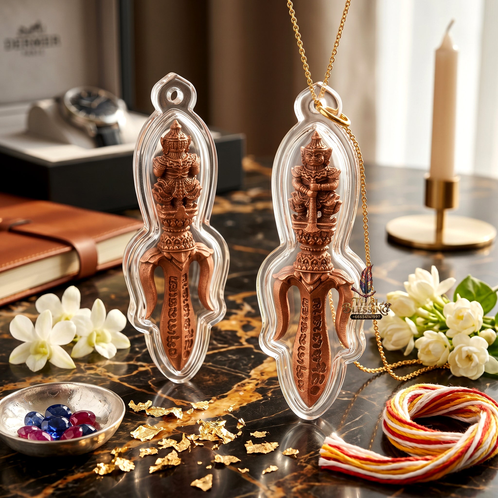 ✨🔱👑 Authentic Thai Amulet Tri-Scepter Node - Sovereign Authority Talisman (3.0x0.8 cm), Luang Phor Phet 2024 Kinetic Copper Base Shield Waterproof Case