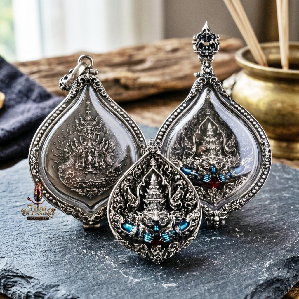 Authentic Thai Fine Art Amulet "Phra Rahu Sovereign Eclipse Medal" - Supreme Destiny Reversal, Bad Luck Swallowing & Extreme Wealth Attraction - Consecrated by LP Phat Wat Huay Duan BE 2565 - White Bronze Enamel in Satin Art Frame & Original Temple Box