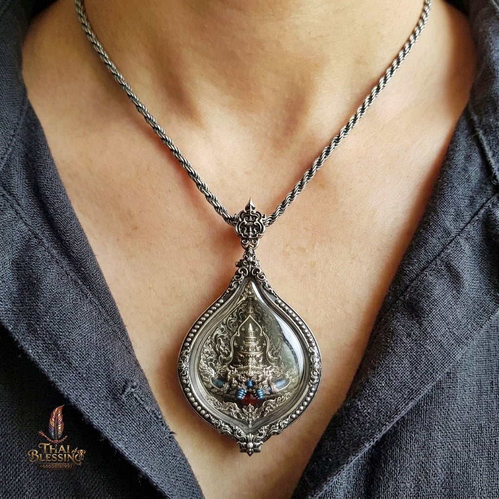 Authentic Thai Fine Art Amulet "Phra Rahu Sovereign Eclipse Medal" - Supreme Destiny Reversal, Bad Luck Swallowing & Extreme Wealth Attraction - Consecrated by LP Phat Wat Huay Duan BE 2565 - White Bronze Enamel in Satin Art Frame & Original Temple Box