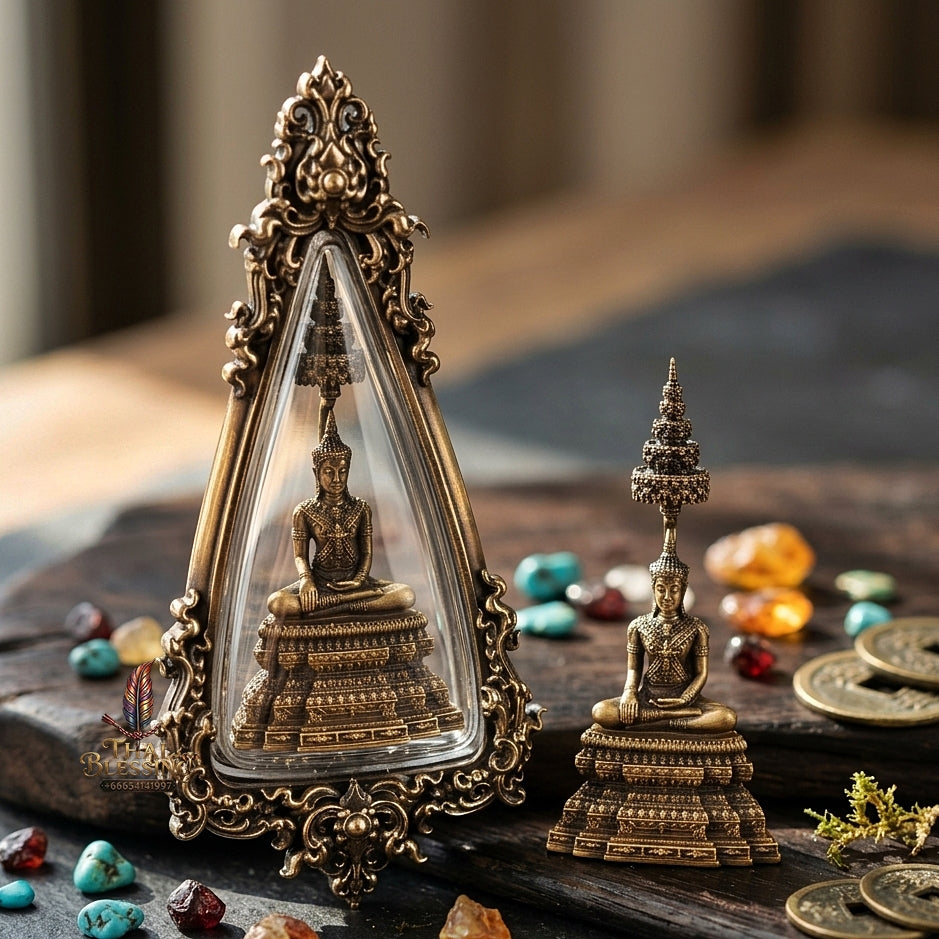 Ayutthaya Buddha Pendant Thai Amulet Protection talisman good luck charm spiritual jewelry Sovereign Royal Victory & Cosmic Life Elevation Royal Attire Ayutthaya Buddha Mongkhon Chiwit Pichit Mara