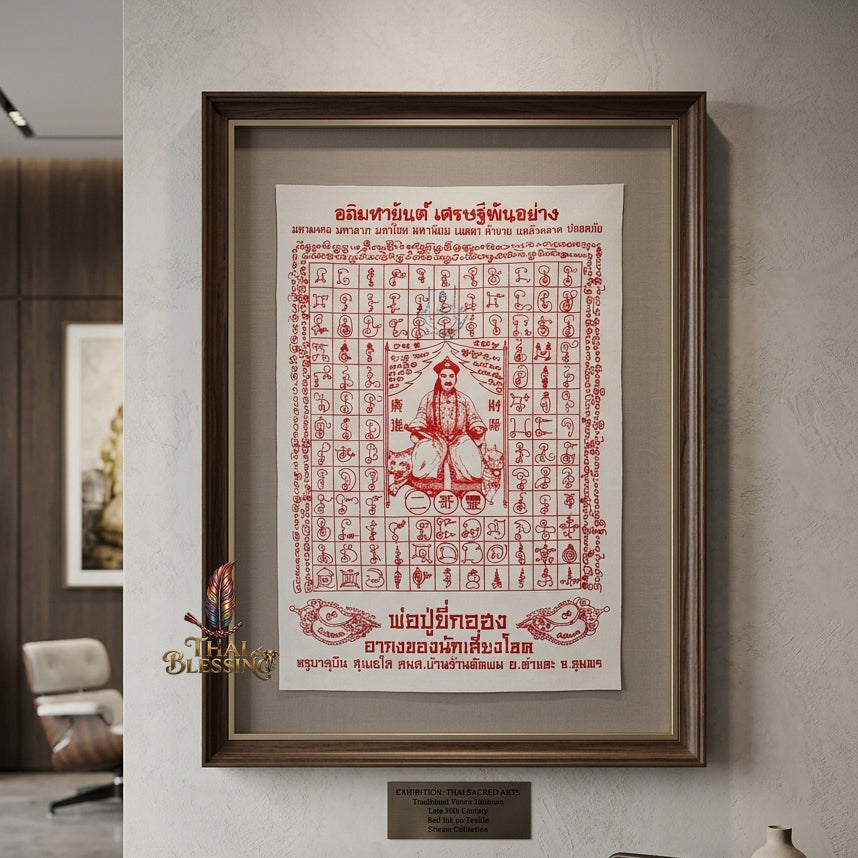 ✨SiamZen™ 2012 Er Ger Hong Thai Amulet Tapestry (Unframed Fabric Only) Strategic Wealth Abundance Resonance, Synchronicity Acceleration & Sovereign Executive Authority Protection Cloth Talisman 14x14" Consecrated by Khru Ba Subin Ban Ran Tat Phom