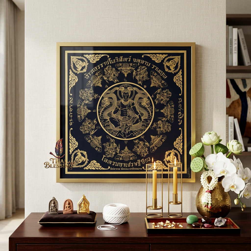 ✨🏛️ Jatukam Ramathep Sacred Yantra Cloth - 2007 Khot Maha Sethi Billionaire Edition, 8-Phase Consecrated Thai Talisman, Ultimate Protection Wealth Spiritual Wall Art