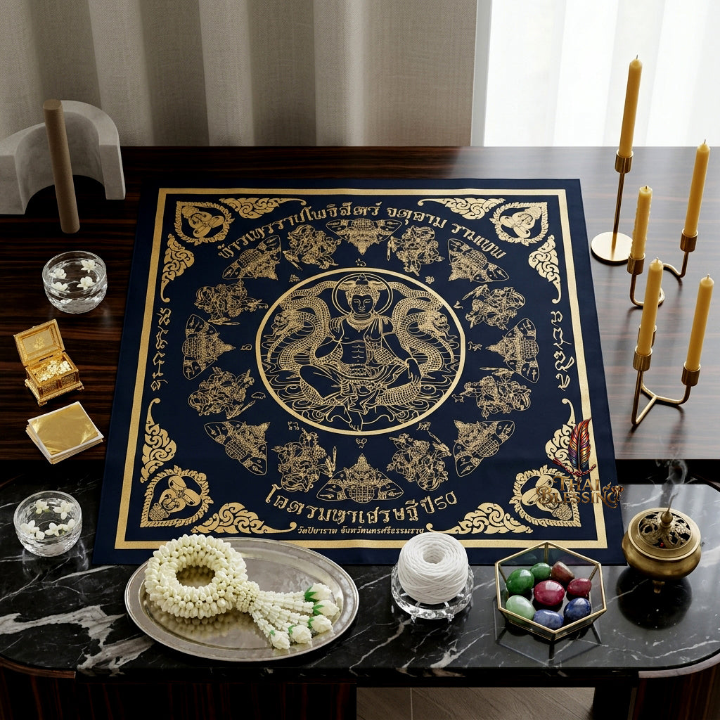 ✨🏛️ Jatukam Ramathep Sacred Yantra Cloth - 2007 Khot Maha Sethi Billionaire Edition, 8-Phase Consecrated Thai Talisman, Ultimate Protection Wealth Spiritual Wall Art