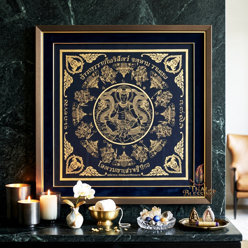 ✨🏛️ Jatukam Ramathep Sacred Yantra Cloth - 2007 Khot Maha Sethi Billionaire Edition, 8-Phase Consecrated Thai Talisman, Ultimate Protection Wealth Spiritual Wall Art