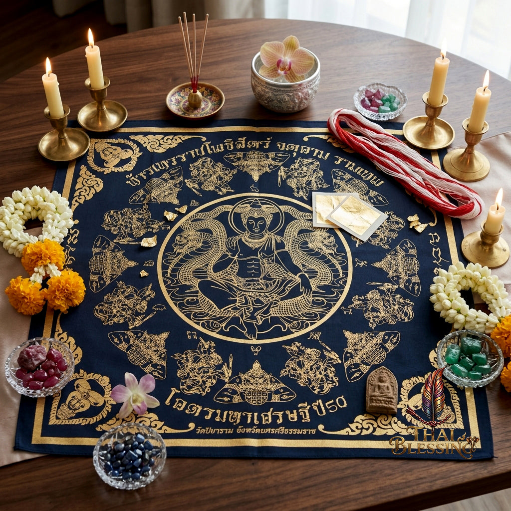 ✨🏛️ Jatukam Ramathep Sacred Yantra Cloth - 2007 Khot Maha Sethi Billionaire Edition, 8-Phase Consecrated Thai Talisman, Ultimate Protection Wealth Spiritual Wall Art