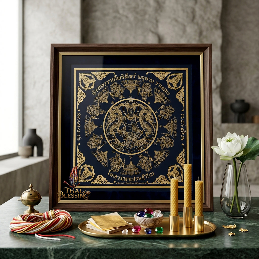 ✨🏛️ Jatukam Ramathep Sacred Yantra Cloth - 2007 Khot Maha Sethi Billionaire Edition, 8-Phase Consecrated Thai Talisman, Ultimate Protection Wealth Spiritual Wall Art