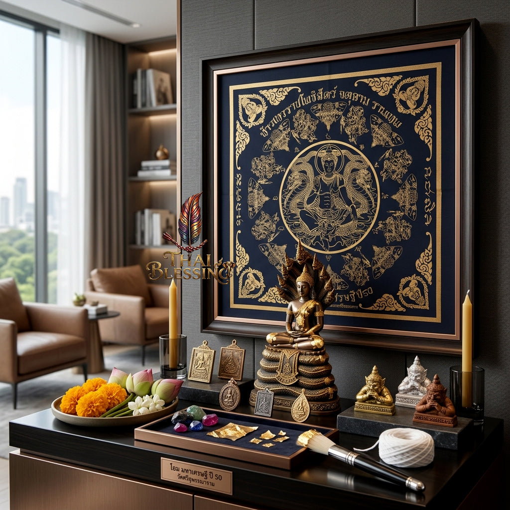 ✨🏛️ Jatukam Ramathep Sacred Yantra Cloth - 2007 Khot Maha Sethi Billionaire Edition, 8-Phase Consecrated Thai Talisman, Ultimate Protection Wealth Spiritual Wall Art