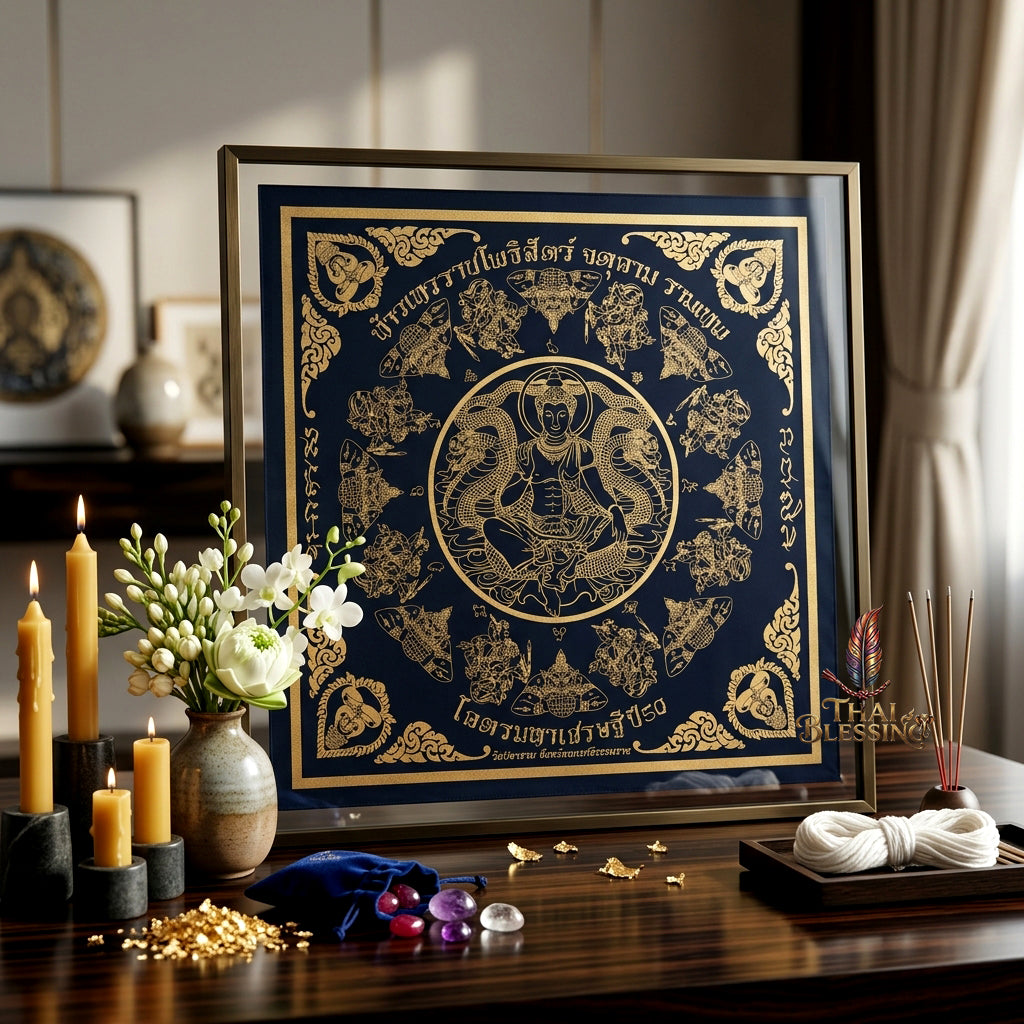 ✨🏛️ Jatukam Ramathep Sacred Yantra Cloth - 2007 Khot Maha Sethi Billionaire Edition, 8-Phase Consecrated Thai Talisman, Ultimate Protection Wealth Spiritual Wall Art