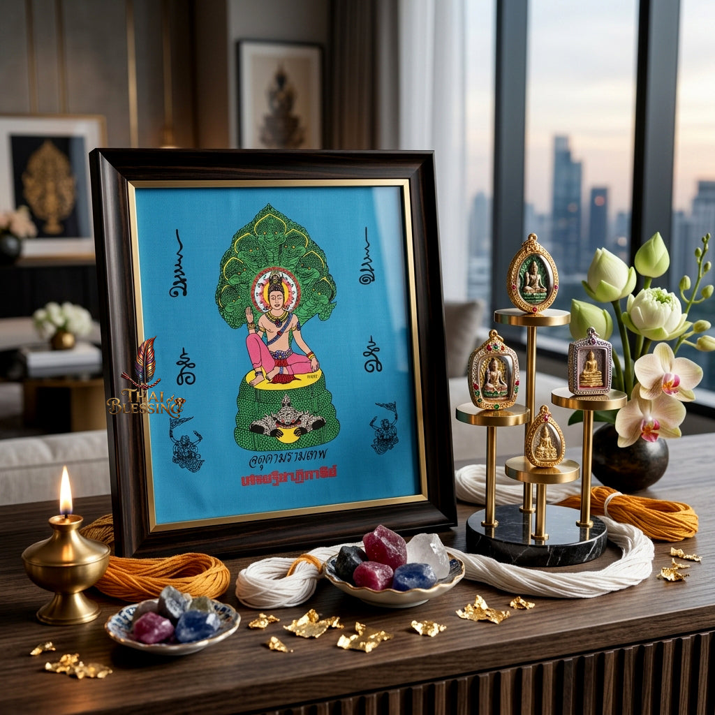 ✨👑 Jatukam Ramathep Sacred Yantra Cloth - 2007 Billionaire Miracle Edition Scroll, Sovereign Cosmic Guardian Shield, Omnidirectional Wealth Attraction Spiritual Wall Art