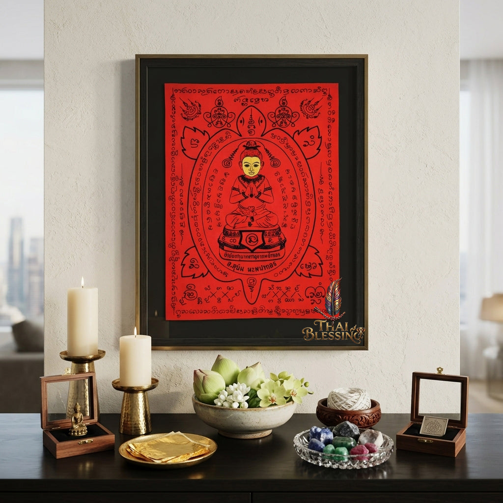 ✨👶 Thai Sacred Golden Aura Divine Guardian Yantra Cloth - Arjan Subin Na Na Thong 2019, Ultimate Wealth Prosperity Magnet, Irresistible Charisma Spiritual Scroll Wall Art