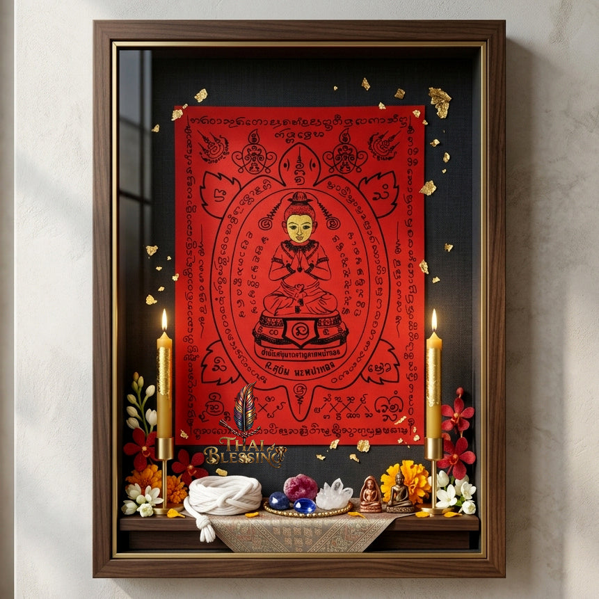 ✨👶 Thai Sacred Golden Aura Divine Guardian Yantra Cloth - Arjan Subin Na Na Thong 2019, Ultimate Wealth Prosperity Magnet, Irresistible Charisma Spiritual Scroll Wall Art