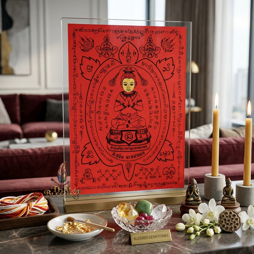 ✨👶 Thai Sacred Golden Aura Divine Guardian Yantra Cloth - Arjan Subin Na Na Thong 2019, Ultimate Wealth Prosperity Magnet, Irresistible Charisma Spiritual Scroll Wall Art