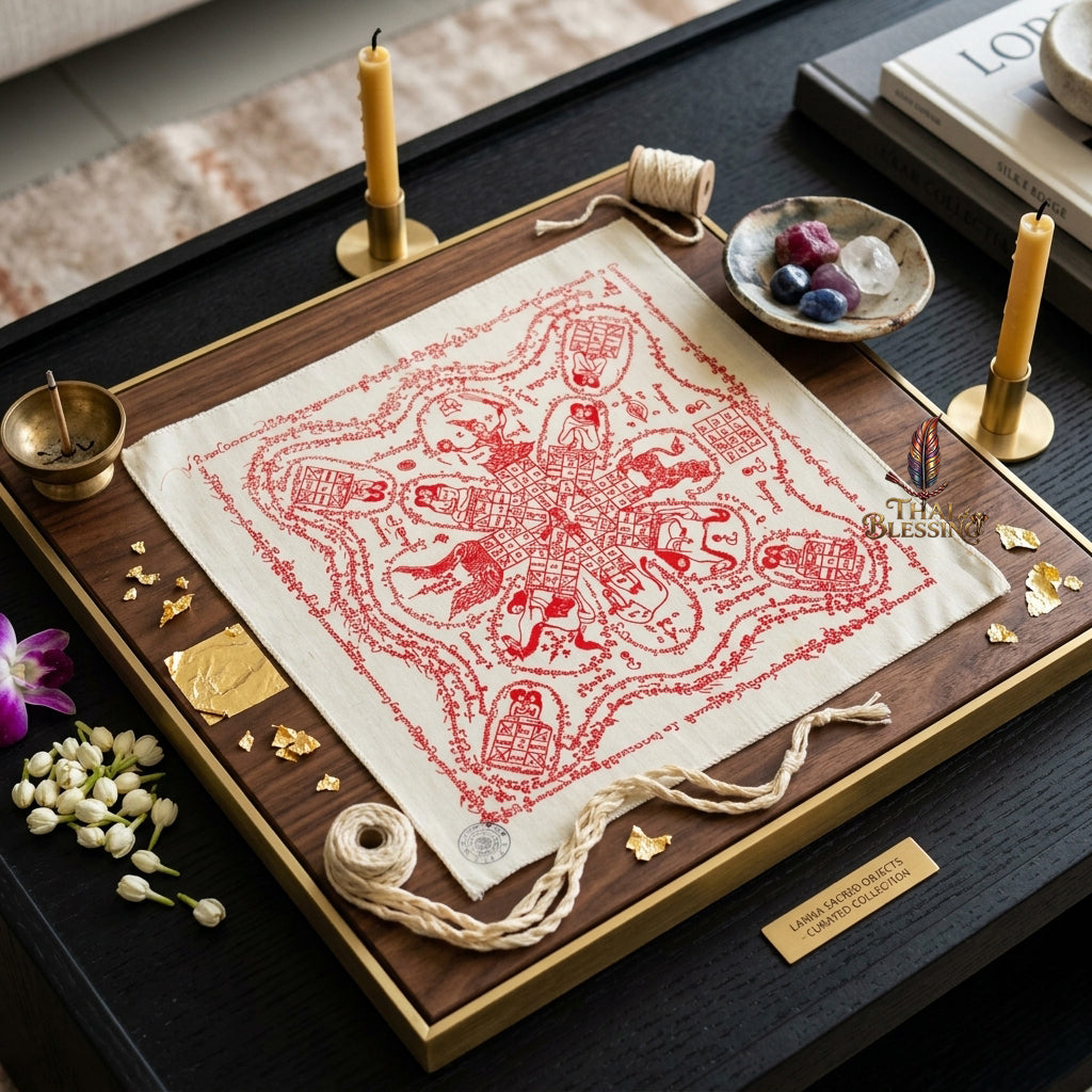 ✨SiamCharm™ 2012 Ma Sep Nang Thai Amulet Tapestry (Unframed Fabric Only) Metta Mahaniyom Seductive Charisma Booster, Passion Attraction & Business Abundance Protection Cloth Talisman 14x14" Consecrated by Phra-achan Suppha Sit Wat Bang Namchon