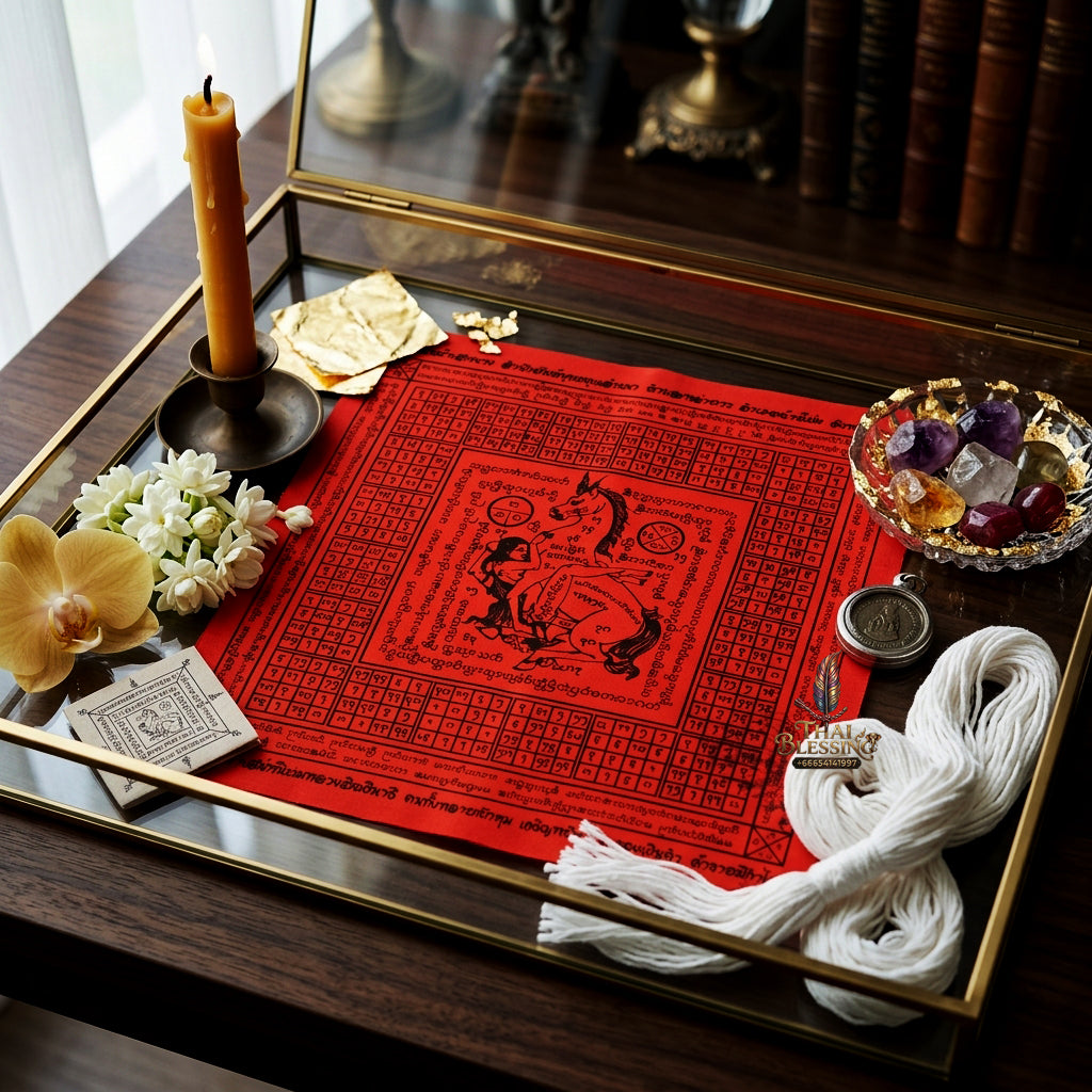 ✨💖 Sacred Lanna Mystic Pegasus Attraction Yantra Cloth - Achan Tong Samnak Phutthakhun Yan Lanna 2017 Masterpiece Scroll, Ultimate Romantic Harmony Resonance, Premium Intimacy & Multi-Channel Commerce Spiritual Art