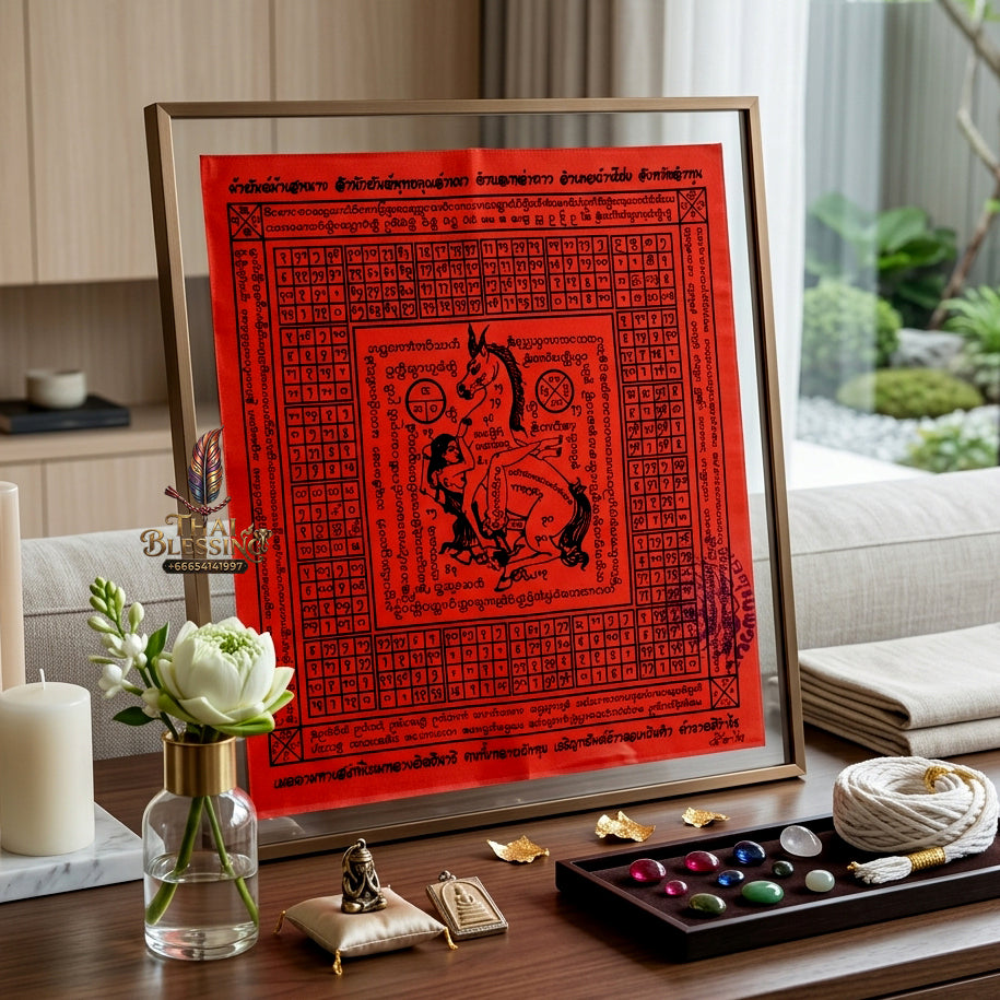 ✨💖 Sacred Lanna Mystic Pegasus Attraction Yantra Cloth - Achan Tong Samnak Phutthakhun Yan Lanna 2017 Masterpiece Scroll, Ultimate Romantic Harmony Resonance, Premium Intimacy & Multi-Channel Commerce Spiritual Art