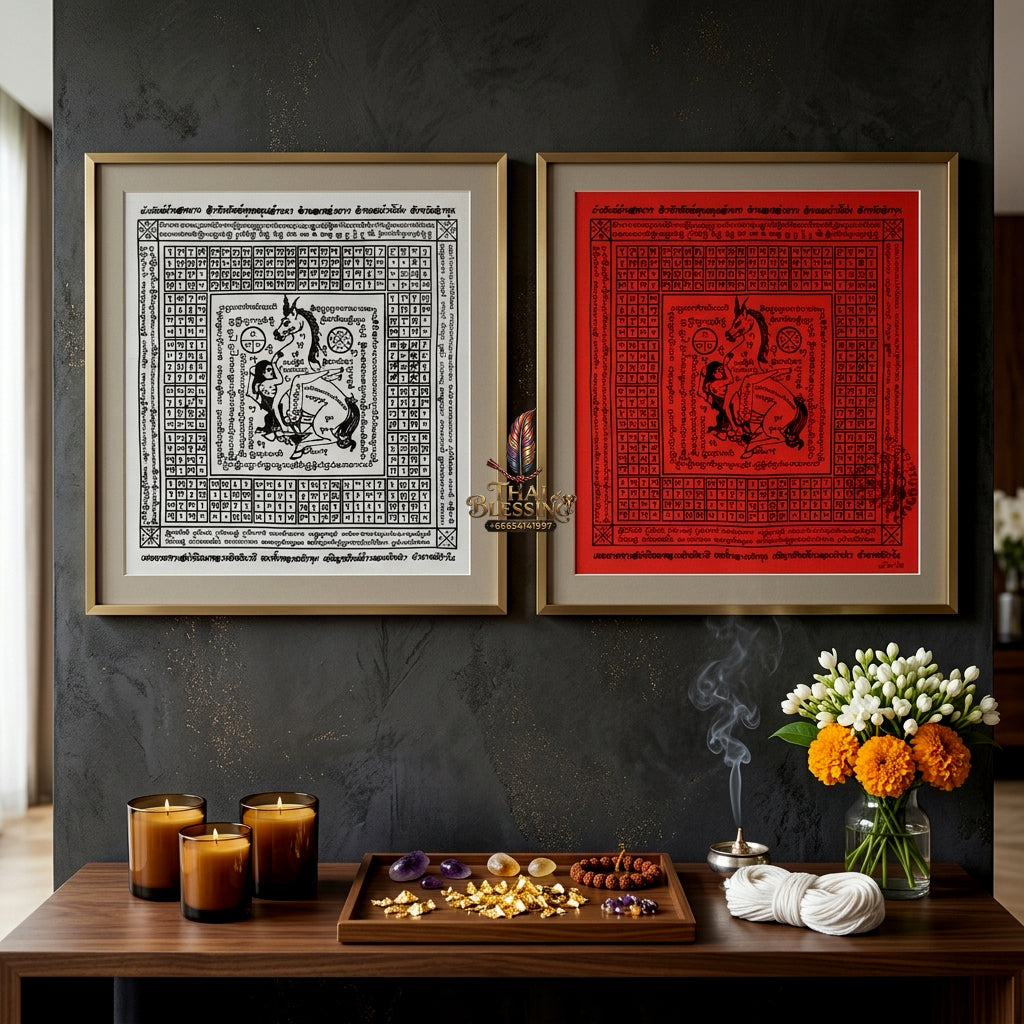 ✨💖 Sacred Lanna Mystic Pegasus Attraction Yantra Cloth - Achan Tong Samnak Phutthakhun Yan Lanna 2017 Masterpiece Scroll, Ultimate Romantic Harmony Resonance, Premium Intimacy & Multi-Channel Commerce Spiritual Art