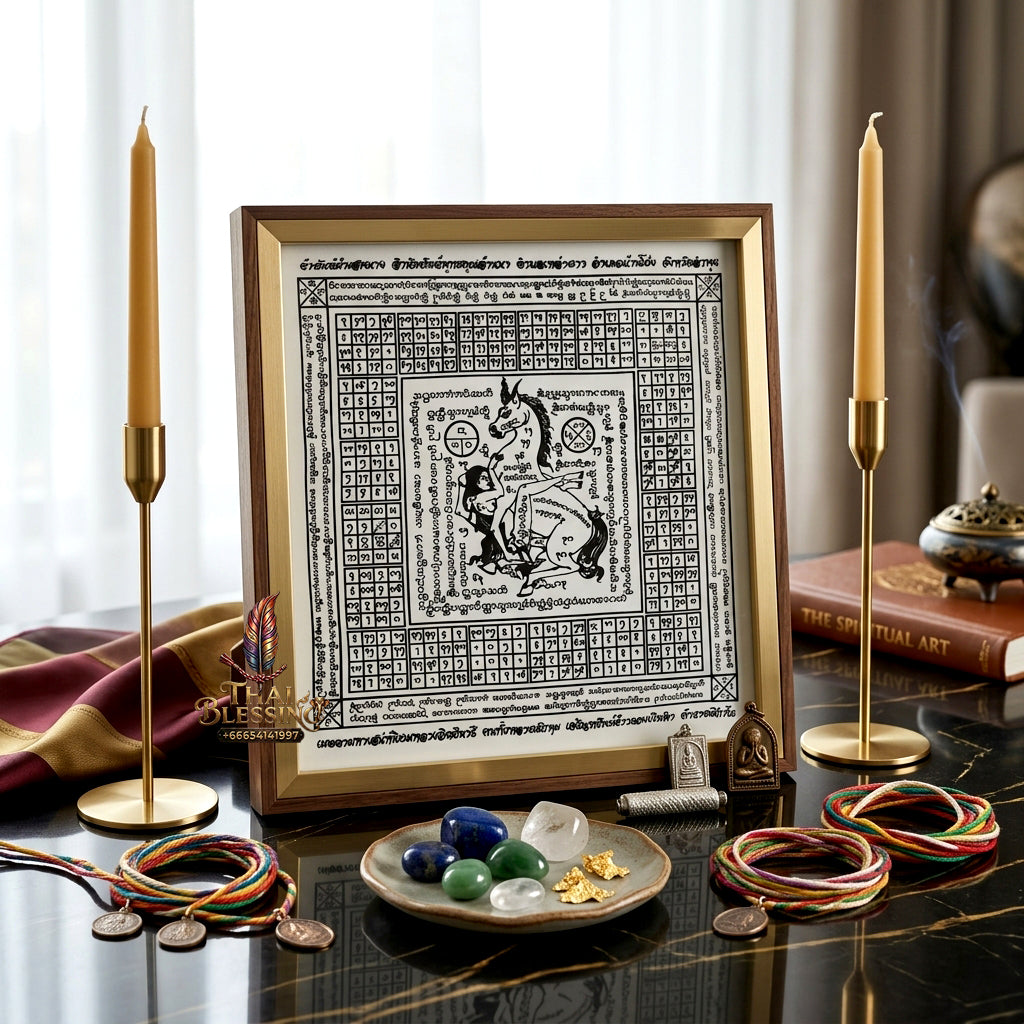 ✨💖 Sacred Lanna Mystic Pegasus Attraction Yantra Cloth - Achan Tong Samnak Phutthakhun Yan Lanna 2017 Masterpiece Scroll, Ultimate Romantic Harmony Resonance, Premium Intimacy & Multi-Channel Commerce Spiritual Art