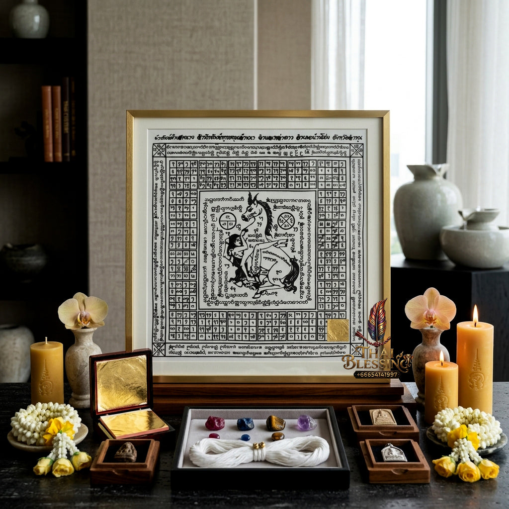 ✨💖 Sacred Lanna Mystic Pegasus Attraction Yantra Cloth - Achan Tong Samnak Phutthakhun Yan Lanna 2017 Masterpiece Scroll, Ultimate Romantic Harmony Resonance, Premium Intimacy & Multi-Channel Commerce Spiritual Art