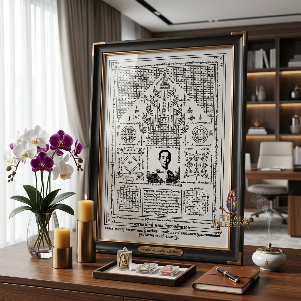 ✨⚓ Sacred Prince of Chumphon 130th Anniversary Celestial Dome Yantra Cloth - Sabrachain Foundation 2010 Royal Commander Scroll, Ultimate Enterprise Fortune Magnet, Premium Executive Stature Spiritual Wall Art