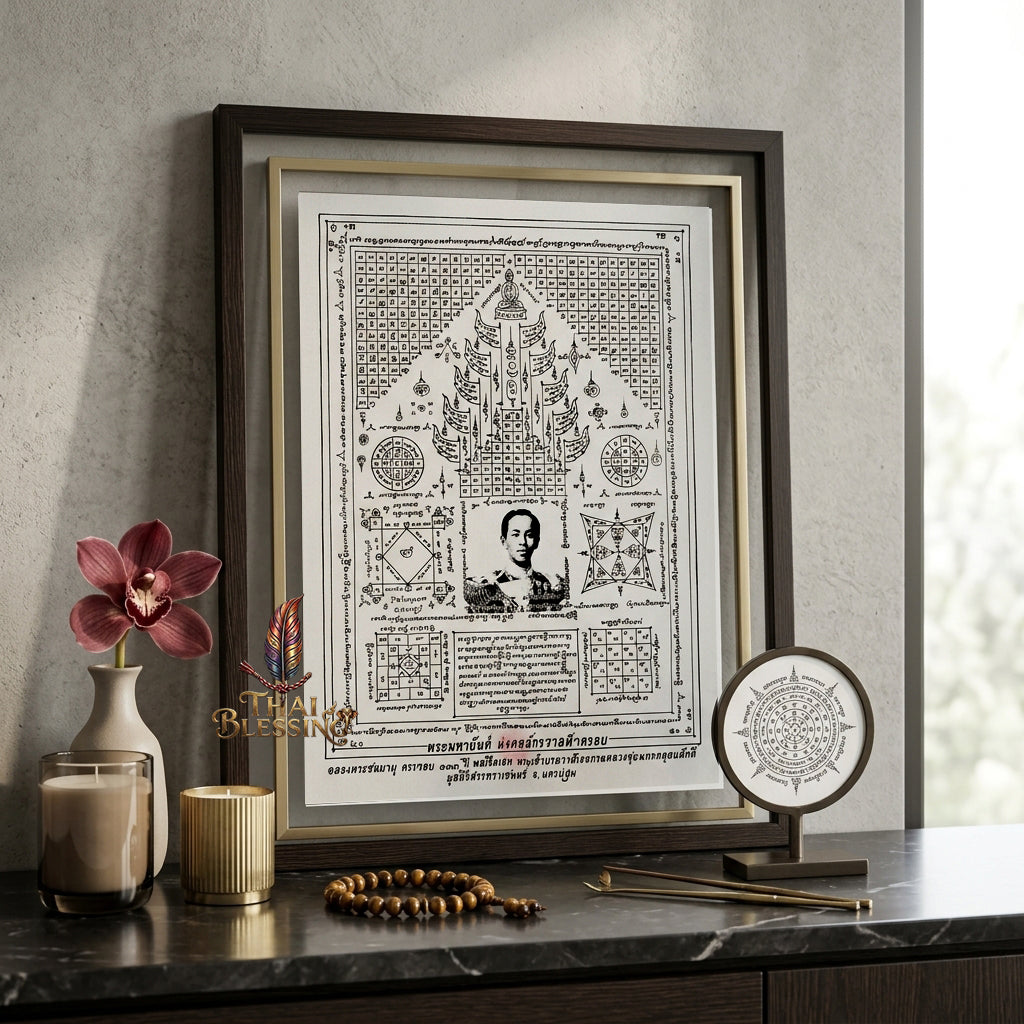 ✨⚓ Sacred Prince of Chumphon 130th Anniversary Celestial Dome Yantra Cloth - Sabrachain Foundation 2010 Royal Commander Scroll, Ultimate Enterprise Fortune Magnet, Premium Executive Stature Spiritual Wall Art