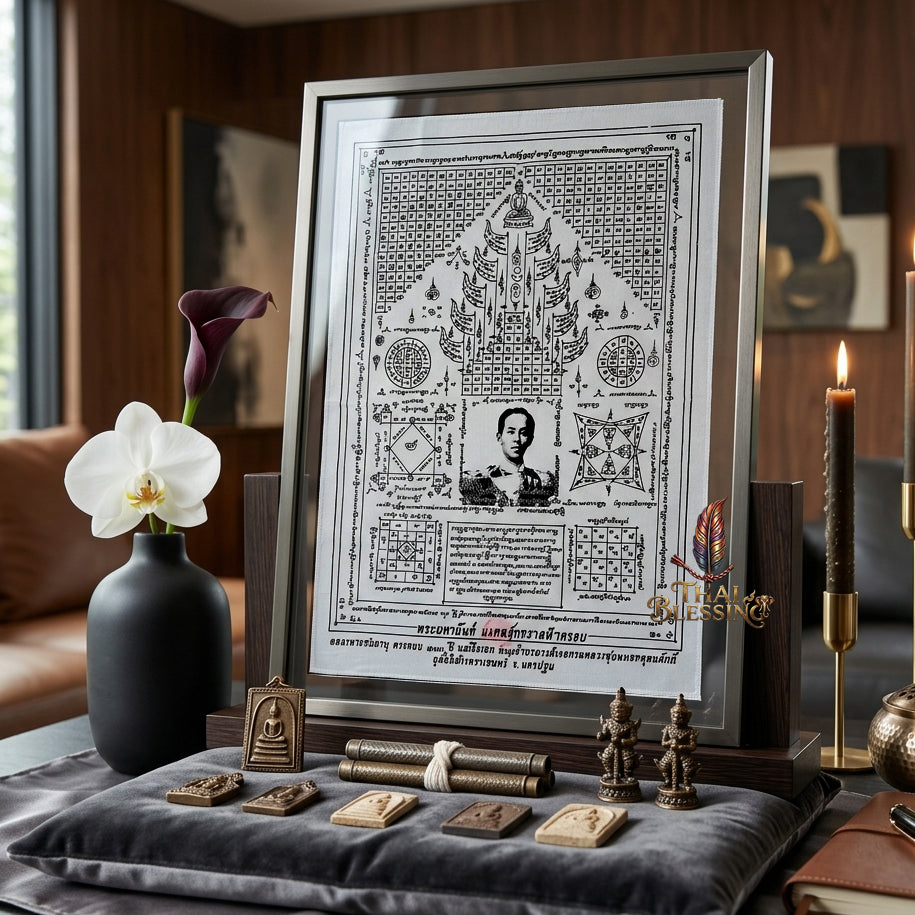 ✨⚓ Sacred Prince of Chumphon 130th Anniversary Celestial Dome Yantra Cloth - Sabrachain Foundation 2010 Royal Commander Scroll, Ultimate Enterprise Fortune Magnet, Premium Executive Stature Spiritual Wall Art