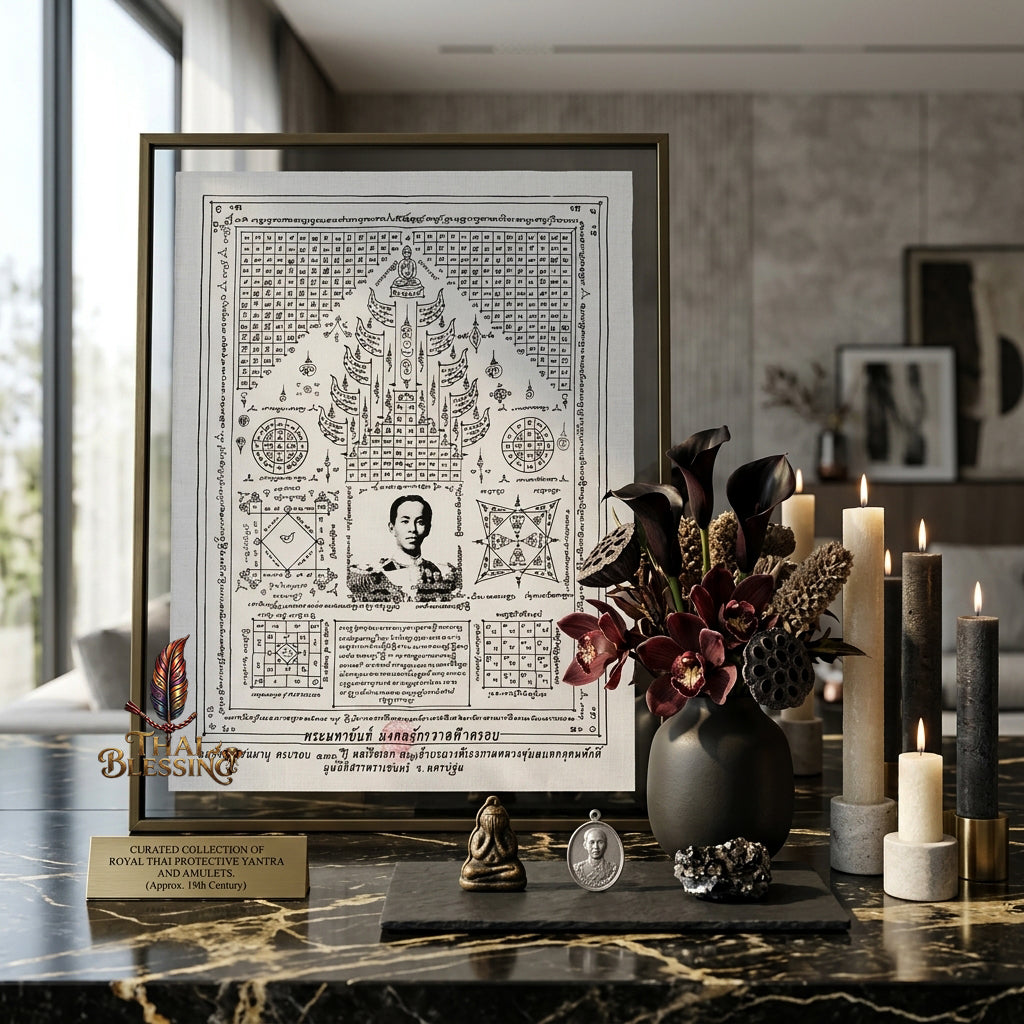 ✨⚓ Sacred Prince of Chumphon 130th Anniversary Celestial Dome Yantra Cloth - Sabrachain Foundation 2010 Royal Commander Scroll, Ultimate Enterprise Fortune Magnet, Premium Executive Stature Spiritual Wall Art