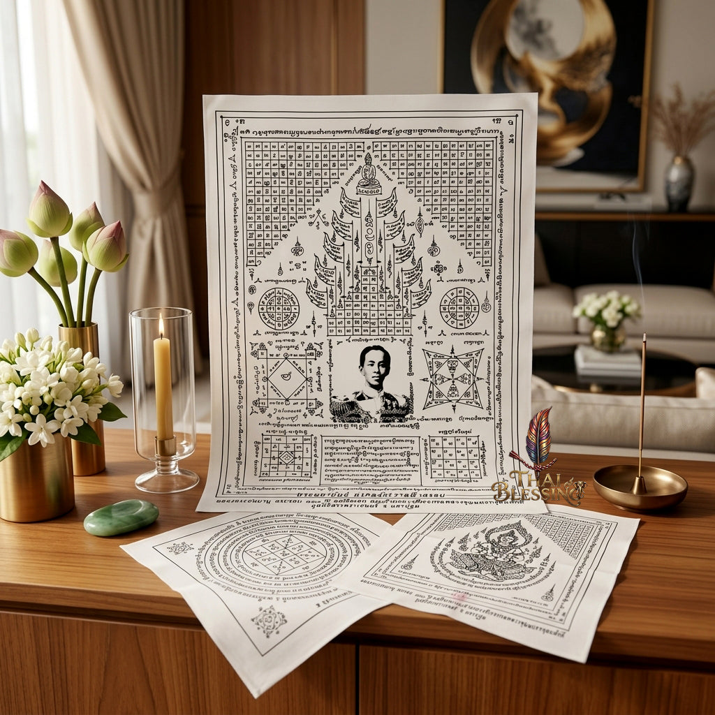 ✨⚓ Sacred Prince of Chumphon 130th Anniversary Celestial Dome Yantra Cloth - Sabrachain Foundation 2010 Royal Commander Scroll, Ultimate Enterprise Fortune Magnet, Premium Executive Stature Spiritual Wall Art