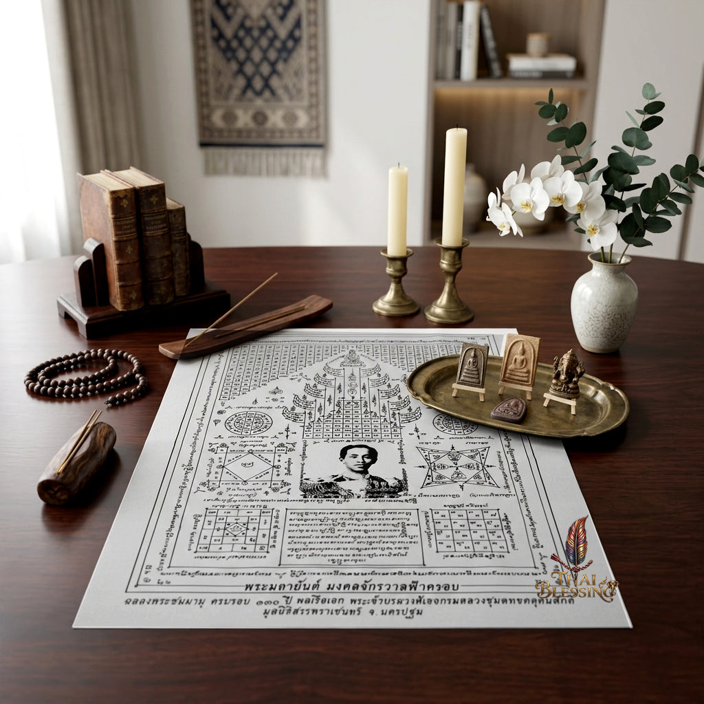 ✨⚓ Sacred Prince of Chumphon 130th Anniversary Celestial Dome Yantra Cloth - Sabrachain Foundation 2010 Royal Commander Scroll, Ultimate Enterprise Fortune Magnet, Premium Executive Stature Spiritual Wall Art
