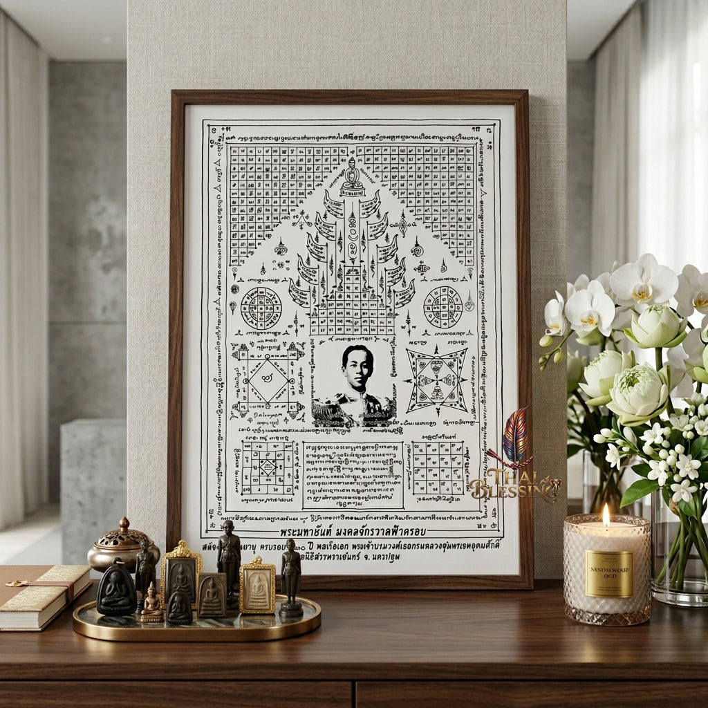 ✨⚓ Sacred Prince of Chumphon 130th Anniversary Celestial Dome Yantra Cloth - Sabrachain Foundation 2010 Royal Commander Scroll, Ultimate Enterprise Fortune Magnet, Premium Executive Stature Spiritual Wall Art