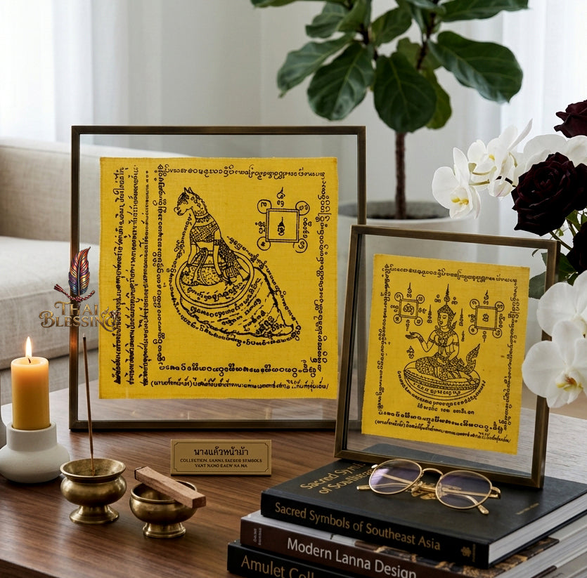 ✨🐴 Sacred Lanna Kaew Na Ma Yantra Cloth - Kruba Chao Chantarangsee Wat Ku Tao 2015 Vintage Scroll, Ultimate Shape-Shifting Fortune Magnet, Premium Protection Charisma Travel Talisman