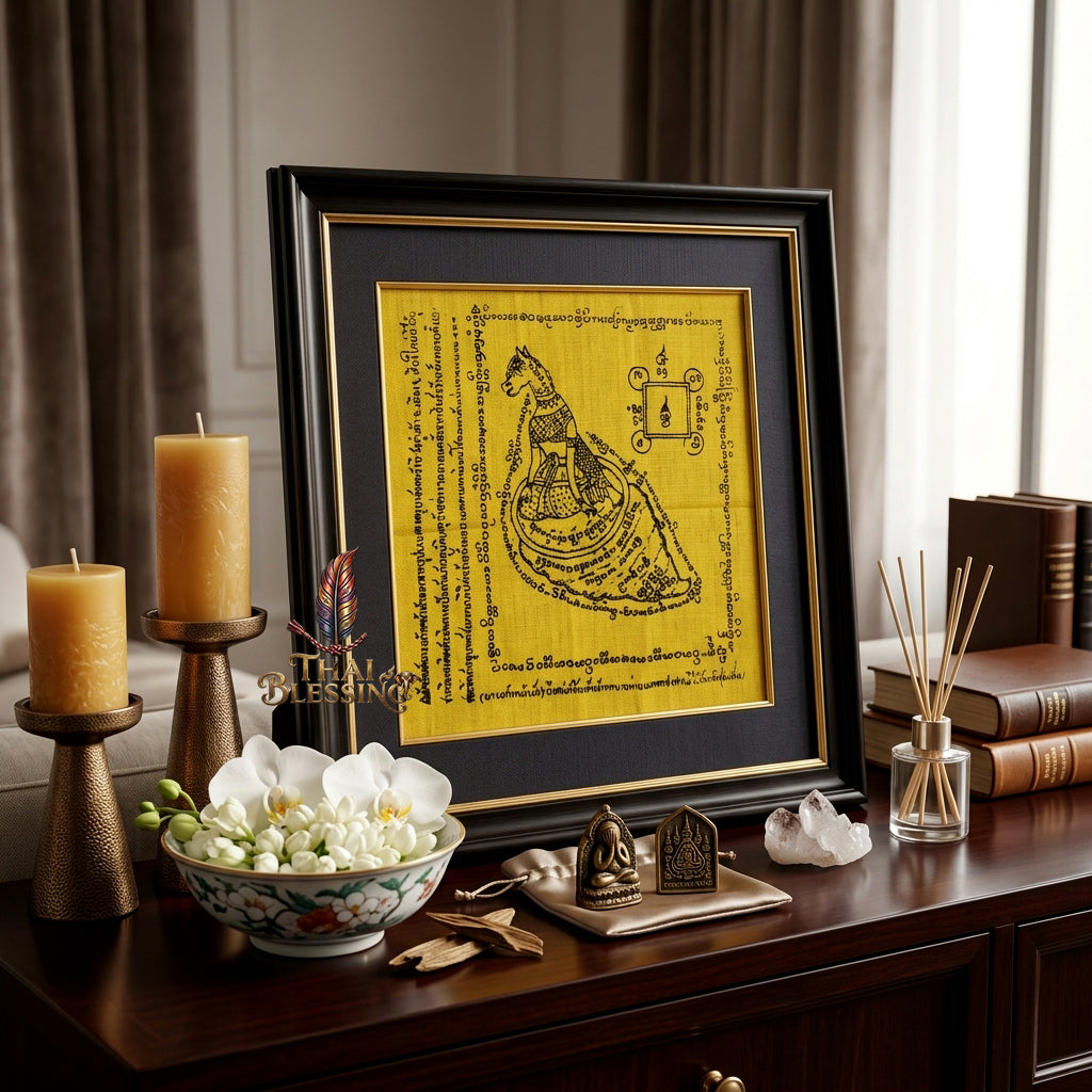 ✨🐴 Sacred Lanna Kaew Na Ma Yantra Cloth - Kruba Chao Chantarangsee Wat Ku Tao 2015 Vintage Scroll, Ultimate Shape-Shifting Fortune Magnet, Premium Protection Charisma Travel Talisman