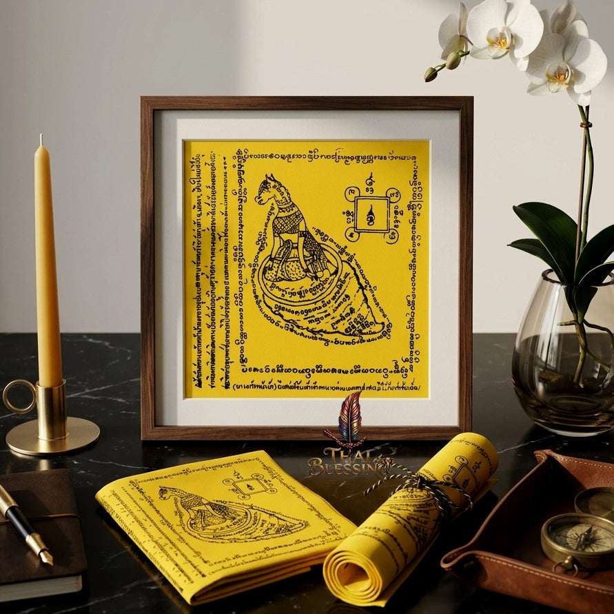 ✨🐴 Sacred Lanna Kaew Na Ma Yantra Cloth - Kruba Chao Chantarangsee Wat Ku Tao 2015 Vintage Scroll, Ultimate Shape-Shifting Fortune Magnet, Premium Protection Charisma Travel Talisman