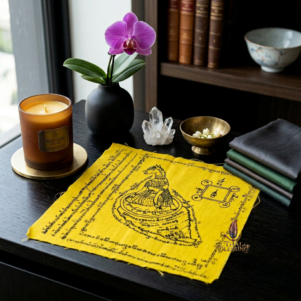 ✨🐴 Sacred Lanna Kaew Na Ma Yantra Cloth - Kruba Chao Chantarangsee Wat Ku Tao 2015 Vintage Scroll, Ultimate Shape-Shifting Fortune Magnet, Premium Protection Charisma Travel Talisman