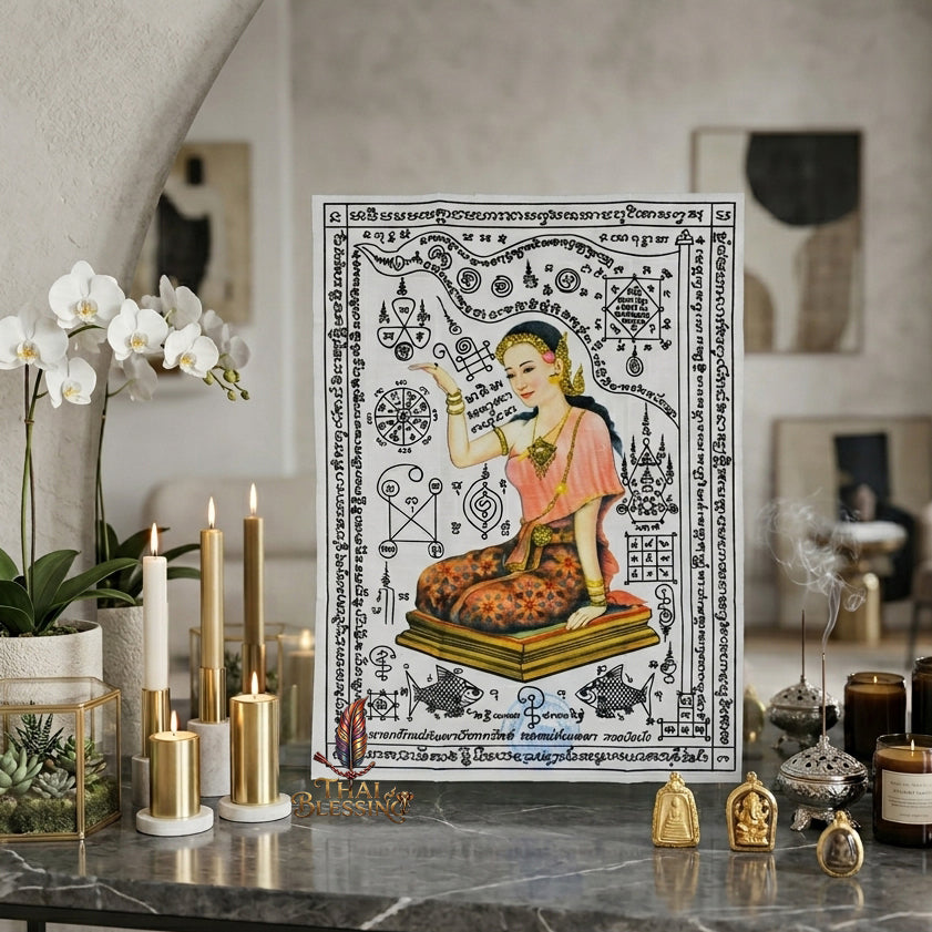 ✨💃 Sacred Nang Kwak Mae Phimpha Yantra Cloth - Arjan Plien Hatyanon 2022 Mystical Wealth-Beckoning Scroll, Premium Charisma Attraction Masterpiece Spiritual Wall Art